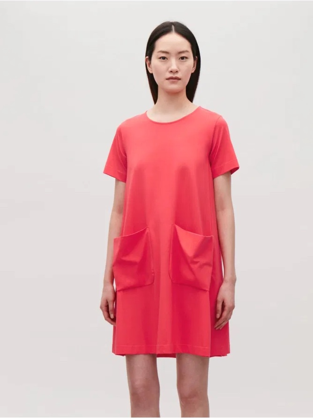 COS Sz M Red Orange Cotton Trapeze Lagenlook Minimalist Dress